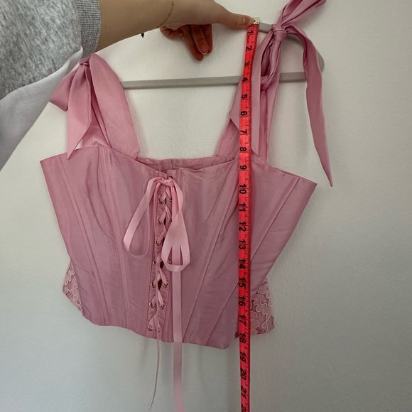 NWT LoveShackFancy Azina Lace Front Tie Shoulder Bustier Top - Ballerina Pink - Picture 10 of 16